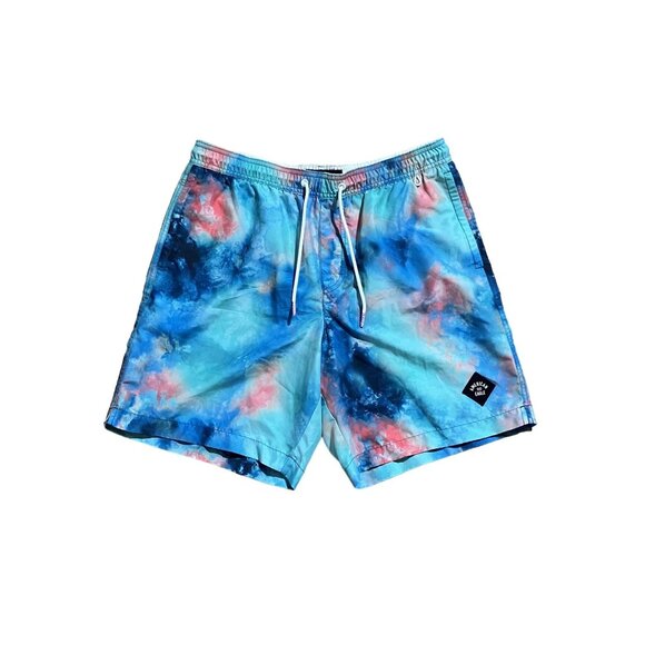 American Eagle Mens Tie-Dye Swim Trunks Size M Blue & Pink Elastic Waist Drawstr - Picture 1 of 4